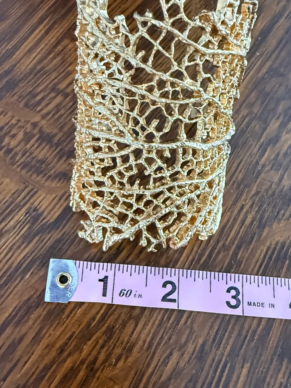 Gold Coral Lace Statement Cuff Bracelet - Picture 2 of 7